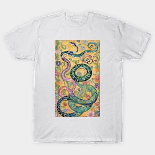 Gustav Klimt's Elegance in Motion: Inspired Snake Art T-Shirt